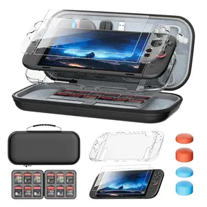 WEOTOO Switch 2 Accessories Bundle (2025), All-in-One Kit with Carrying Case, 2 Tempered Glass Screen Protectors, 12 Game Card Holder, Split Protective Cover, and 4 Joystick Caps, Black