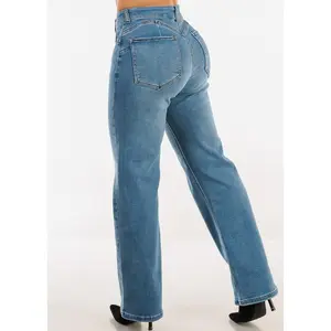 Push Up High Waist Stretch Wide Leg Jeans Light Blue