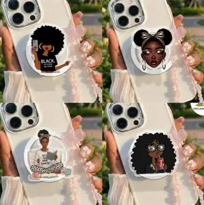 (4 Options) Black Nerd Girl MagSafe Phone Grip, Melanin Girl Phone Holder, Afro Woman Kindle Grip, Cartoon Grip Holder, Gifts For Girls Boys