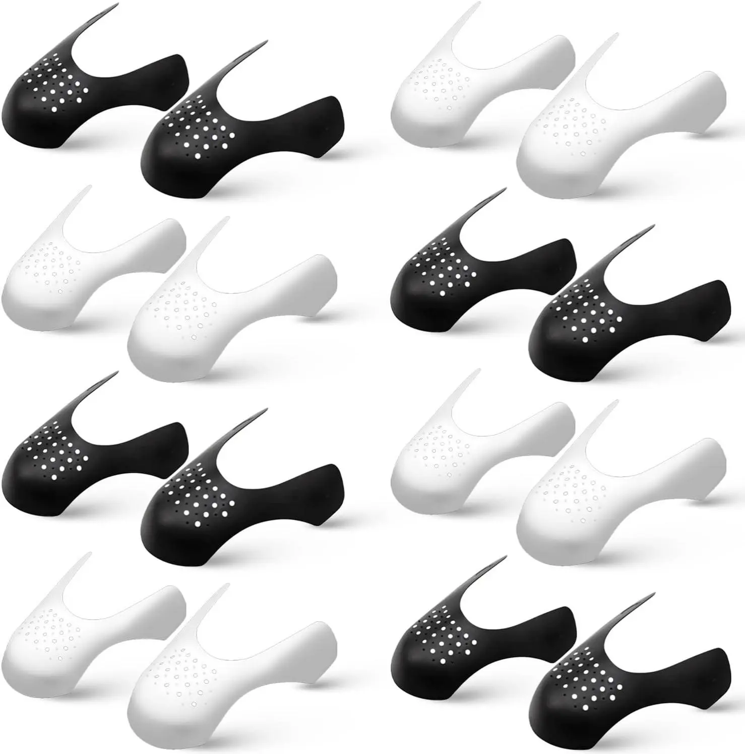 8 Pairs Shoe Toe Crease Protector for Men's Sizes 7-13 Anti-Wrinkle Silicone Crease Preventer with Ventilation Holes in White & Black