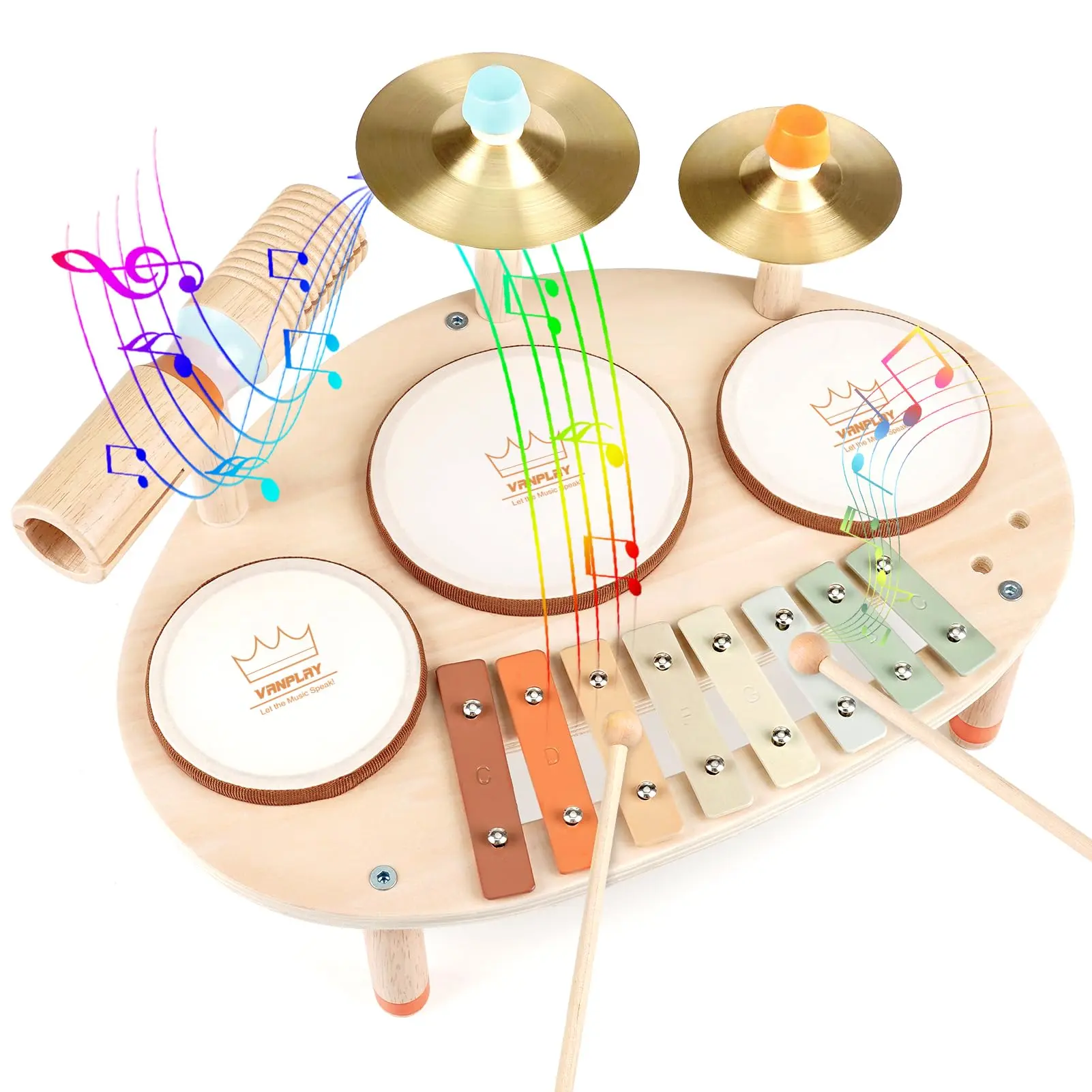 Joyreal Drum Set with Xylophone for Kids - 4 in 1 Musical Instruments Set for Toddlers, Wooden Montessori Toys, Christmas Birthday Gifts Ideas, #SummerVibes Drum Kit Multifunction