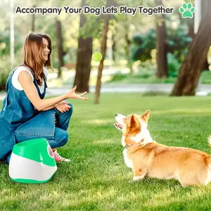 Automatic Dog Ball Thrower with 3 Distance Settings Includes 3 Mini Tennis Balls Interactive Indoor Outdoor Toy for Large Dogs Green Blue Yellow