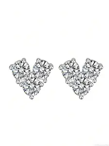 0.9ct x 2 Morganite Heart-shaped Triple-Diamond Stud Earrings - Men's, Women's, Couple's Style - Fashionable, Romantic, Luxurious, Classic - Versatile Gift for Boyfriend, Girlfriend, Mother's Birthday or Anniversary - Jewelry Gift, Comes with Gift Box