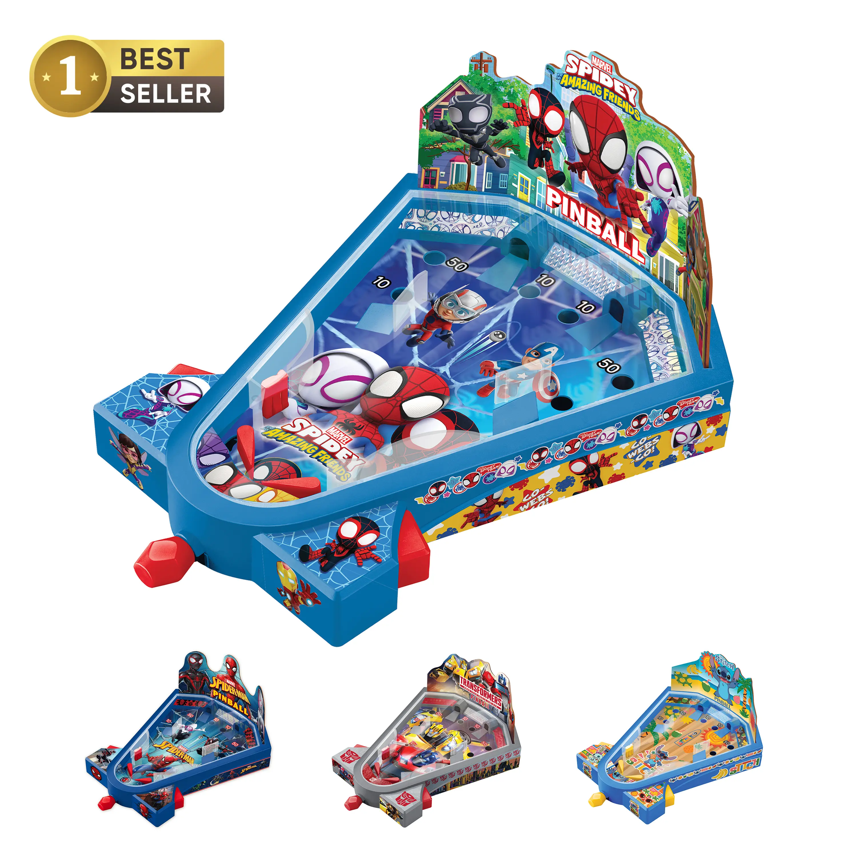 Marvel Mini Tabletop Pinball - Spidey and his Amazing Friends Stitch Transformers Spider-Man Collectible Game