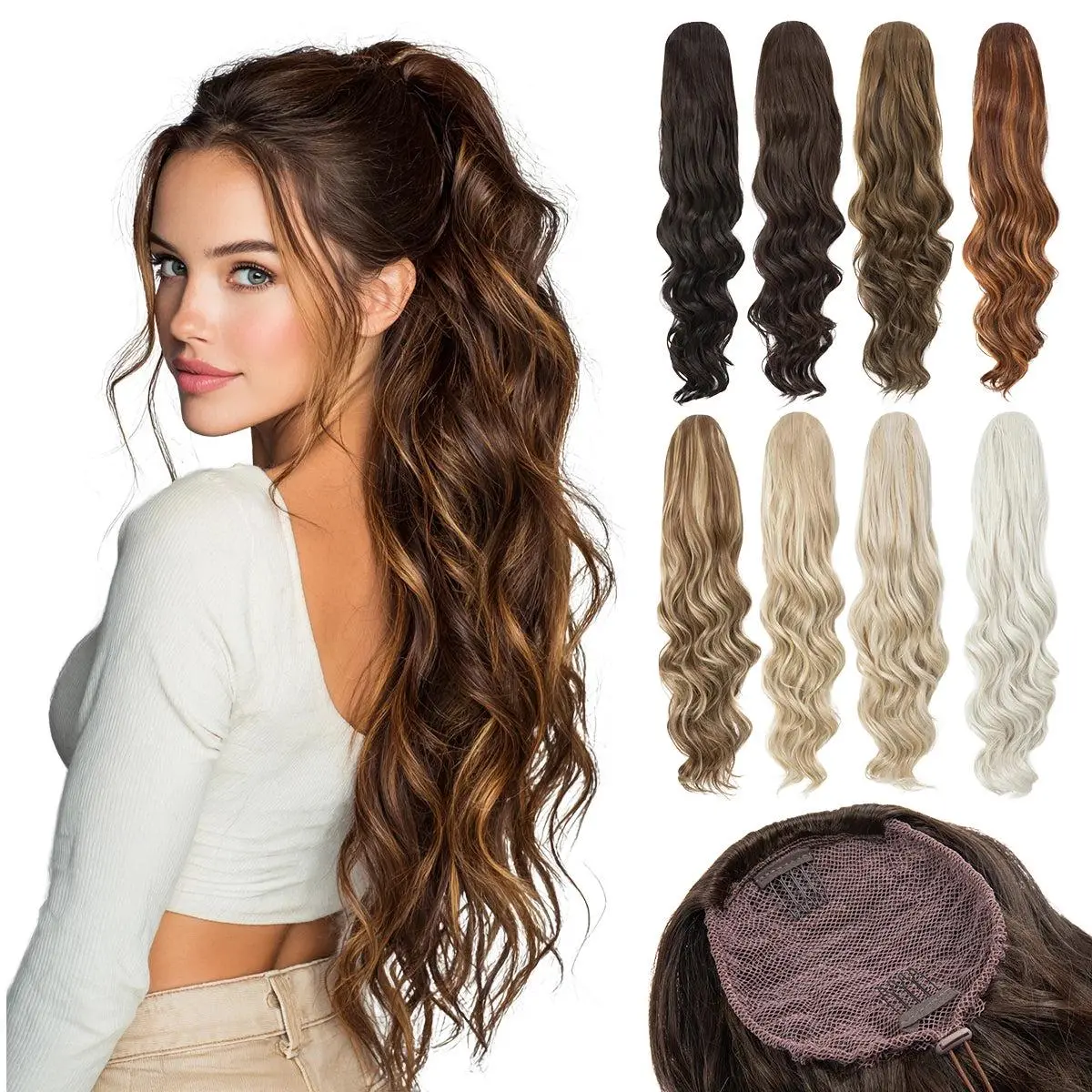 Unisex 24 Inch Jumbo Colorful Synthetic Clip-On Drawstring Hair Ponytail Extensions, Easy to Use Fashion Accessory