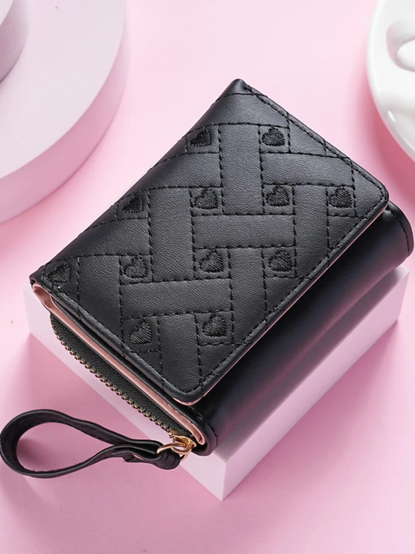 Women's Simple Heart Embroidered Wallet, Coin Purse, Trifold Card Holder, Fashionable Card Holder, Daily Use, Perfect Gift for Holidays, Stylish and Functional, Credit Card Organizer