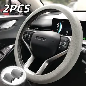 2pcs Car Steering Wheel Cover, Non-Slip Silicone Material, black and gray Color Choices, Universal Auto Parts Steering Wheel Cover, Suitable for Most Cars