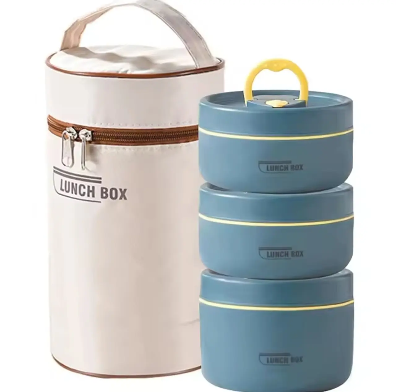 Portable Leak-Free Multi-Layer Insulated Compartmentalized Lunch Container Set, 3 Stackable Food-Safe Non-Toxic Lunch Boxes with Plastic-Silicone-Steel Lids, Thermal Tableware for Adults, Leak-Free Lunch Boxes Snackboxcontainer Blue