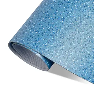 ED1711-15 Luxury Vinyl Flooring Roll 1.4mm Thick 0.1mm Wear Layer 1x5m Blue Terrazzo for Home & Commercial Renovation