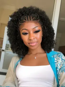 Afro Curly Synthetic Braid Full Lace Box-style Braid Short Goddess Lace Frontal Wigs Glueless Curly Wig