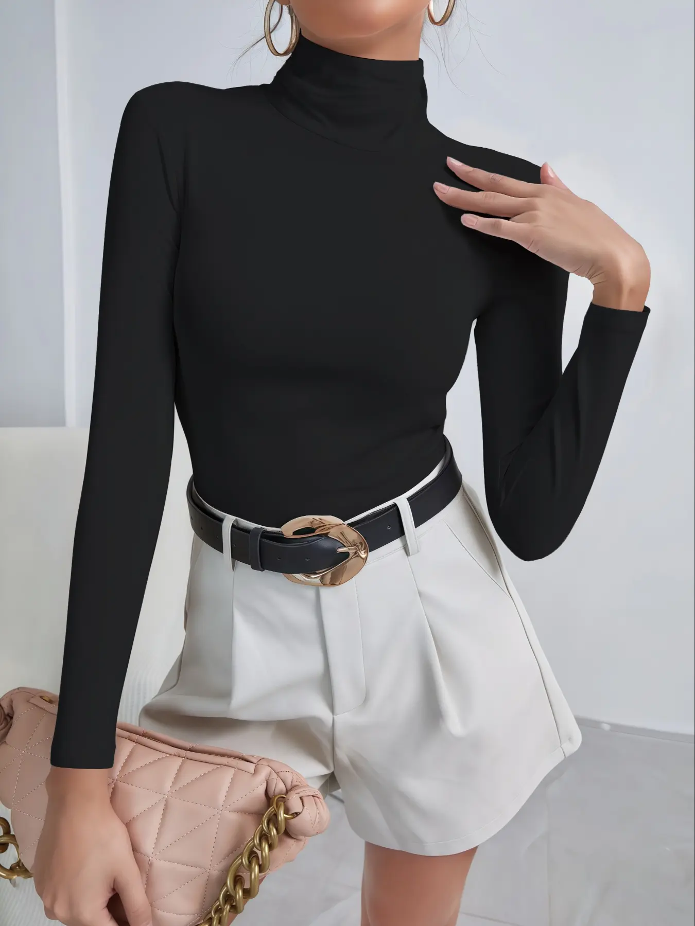 Women's Warm Thermal Underwear Top, Mock Neck Long Sleeve Base Layer Shirt for Fall & Winter, Fitted Sporty Style