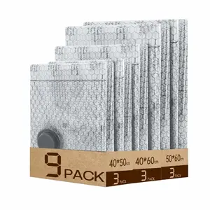 Cordless Travel Vacuum Storage Compression Bag Set (9 Pack, 3 Sizes) – No Pump Included, Waterproof Reusable Space Saver, Vacuum Bags for Travel, Ideal for Carry-On Suitcases & Outdoor Use Father's Day Gift