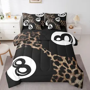 Y2K Lucky 8 Ball Bedding Set,Trendy Cheetah Print Comforter Bed Set,7 Piece Bed Bag,Kids Girls Men Women Preppy Fashion Leopard Comforter,and Sheets