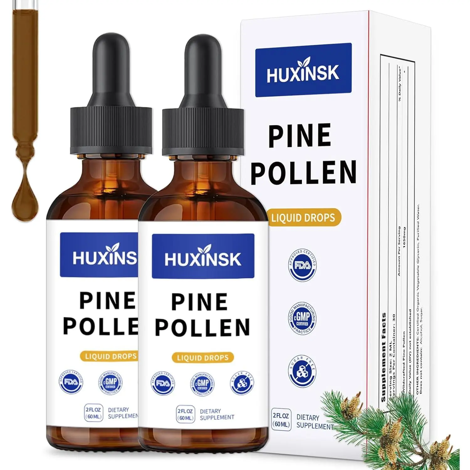 Natural Pine Pollen Full-Spectrum Forest Nutrient Complex - Alcohol-Free, 60ml Vegan Tincture for Fitness & Healthcare, Glass-Bottled Vitamin Supplement