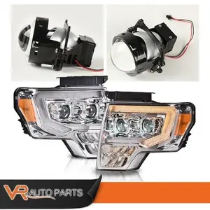 Pair Clear Dual LED Projector Headlights DRL New Fit For 2009-14 Ford F-150, Turn Signal, Bolt-On Kit
