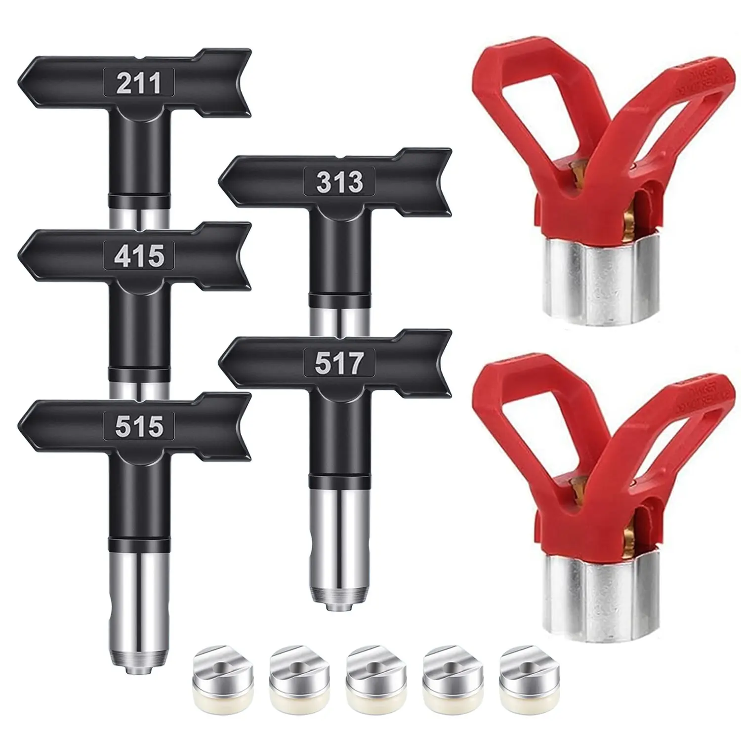 Spray Tips for Airless Sprayer,  Reversible Airless Paint Sprayer Nozzle Tips 5 Pieces with 2PCS Nozzle Seats, Airless Paint Spray Guns Nozzles Set, Painting Accessories Tools, Sprayer Attachment, Nozzle Sprayer Attachments