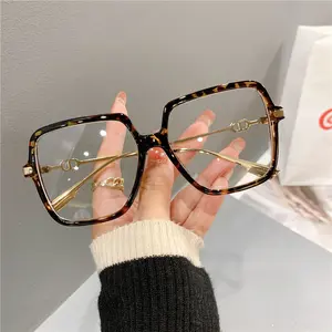 Anti-blue light flat glasses for eye protection, fashionable large-frame metal spectacle frames