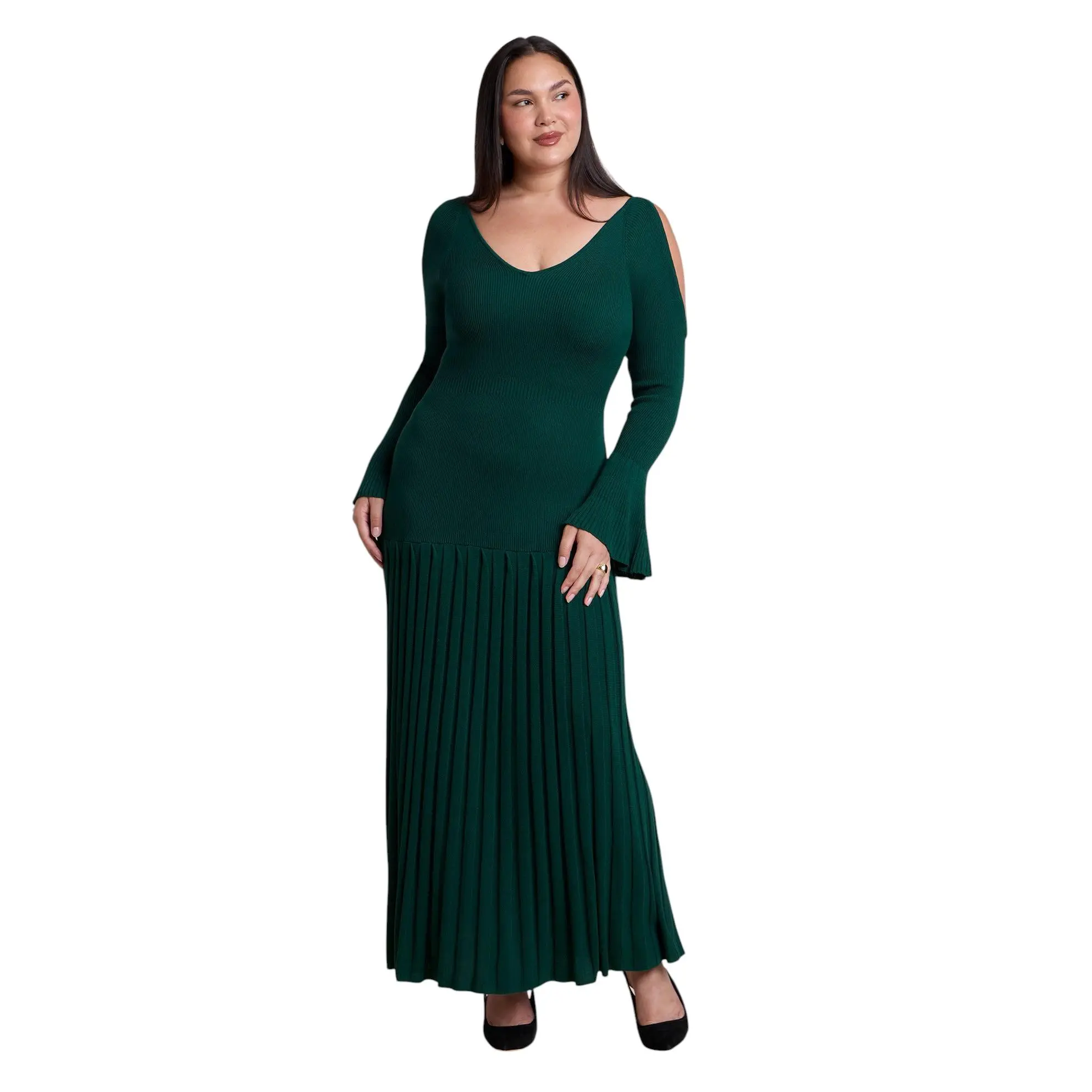 ELOQUII Women's Plus Size Pleated Sweater Maxi Dress