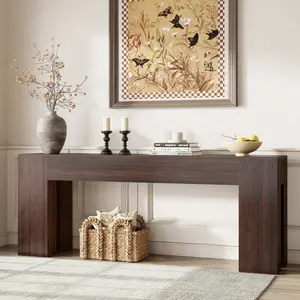 Extra Long Sofa Console Table for Entryway Living Room, 78-Inch Farmhouse Wood Behind Couch Table, Rectangular Accent Console with Wooden Double Base for Hallway Foyer Entrance, Walnut Brown