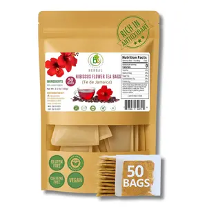 Hibiscus(Jamaica) Premium Flowers Tea Bags – 50 Count (2 g Each) – 100% Natural – Vacuum-Sealed for Freshness – Non-GMO, Sugar-Free, Gluten-Free, Caffeine-Free – Tart & Refreshing Hot or Iced Tea – Vegan – by BexpertsUSA
