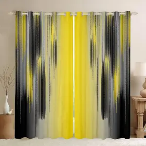 Yellow and Black Modern Art Aesthetic Velvet Curtain Set - 2 Panels Home Decoration Curtain, Multi-Size Privacy Grommet Drapes, Gradient Sheer & Rust Darkening Style for Bedroom, Living Room, Privacy Grommet Curtains