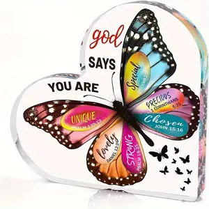 Butterfly Pattern Heart Shaped Acrylic Ornament, Heart Plaque, 1 Count Creative Inspirational Gift, Spiritual Gift for Her Mom Girl Female Coworker Sister