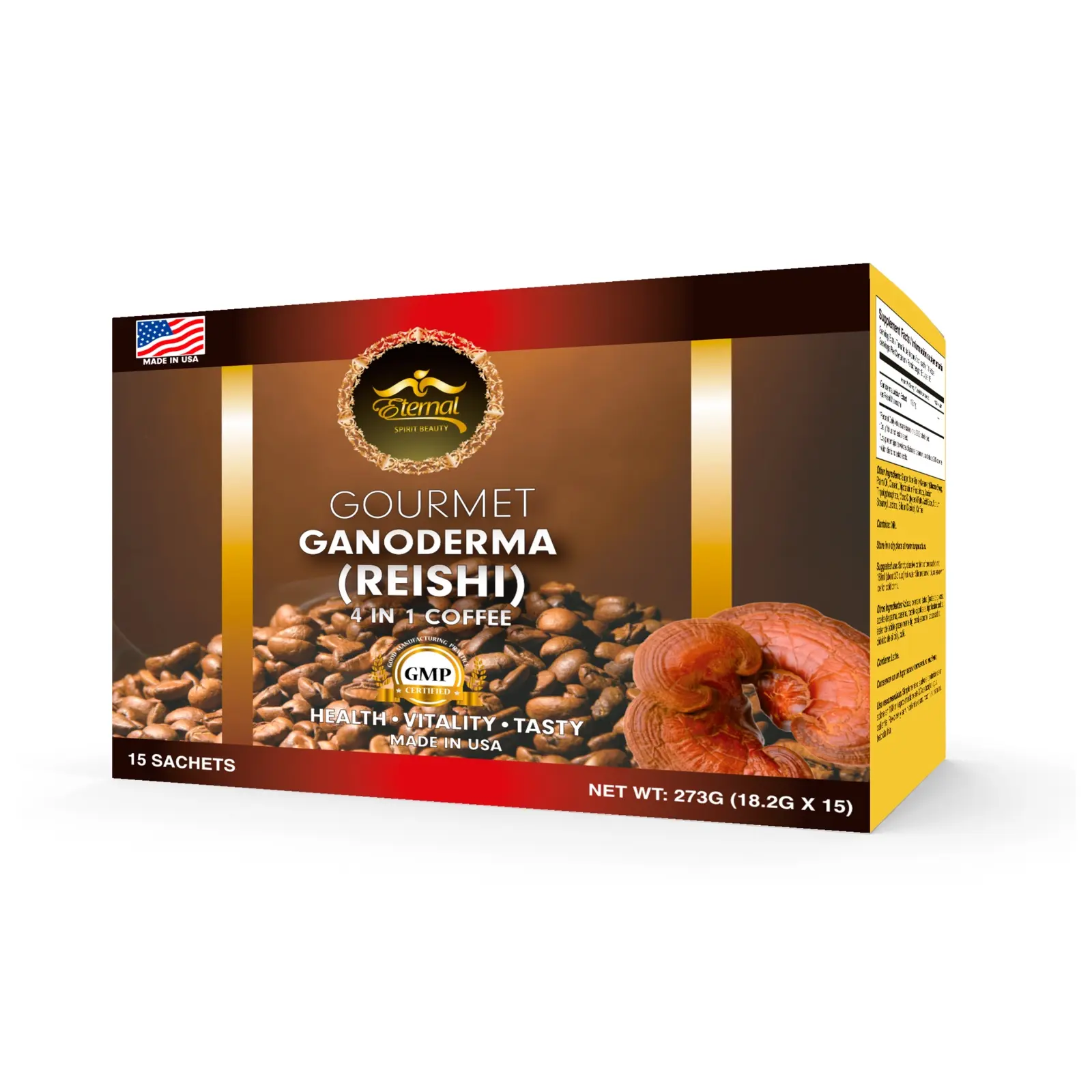 Eternal Spirit Beauty - Asian Latte Coffee Ganoderma Singles, 15 Packets (0.64 oz) – Instant Coffee Mix with Reishi Mushroom, Creamy Light Roast, Travel-Friendly Sachets