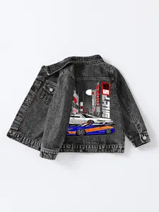 Boys' Vintage Denim Jacket, Classic Cool Car Print, Tokyo Street Style, American Retro Baby Top, Casual for All Seasons