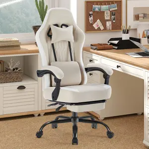 Khaki Ergonomic Desk Chair with Footrest and Lumbar Support, 360° Swivel, Comfortable for Work and Pla