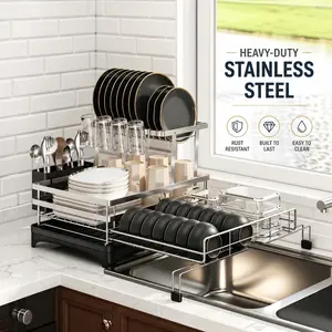 Foldable Kitchen Dish Rack｜Stainless Steel & Carbon Steel Countertop Organizer｜Space-Saving Plate & Bowl Holder｜Compact Kitchen Storage