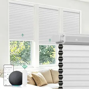 Allesin No Drill Motorized Cellular Shades Quiet Motor Smart Honeycomb Blinds with App and Voice Control Rechargeable Solar Option Aluminum Rails