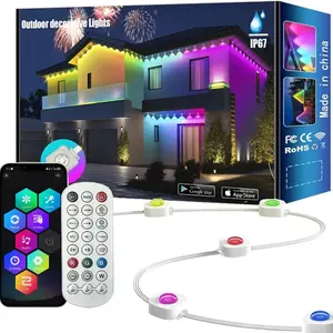 DAYBETTER Permanent outdoor lights smart app remote, RGB + IC smart eaves lights IP67 waterproof, year-round house roof outdoor lighting for Halloween Christmas party, holiday, 60LEDs, 100ft