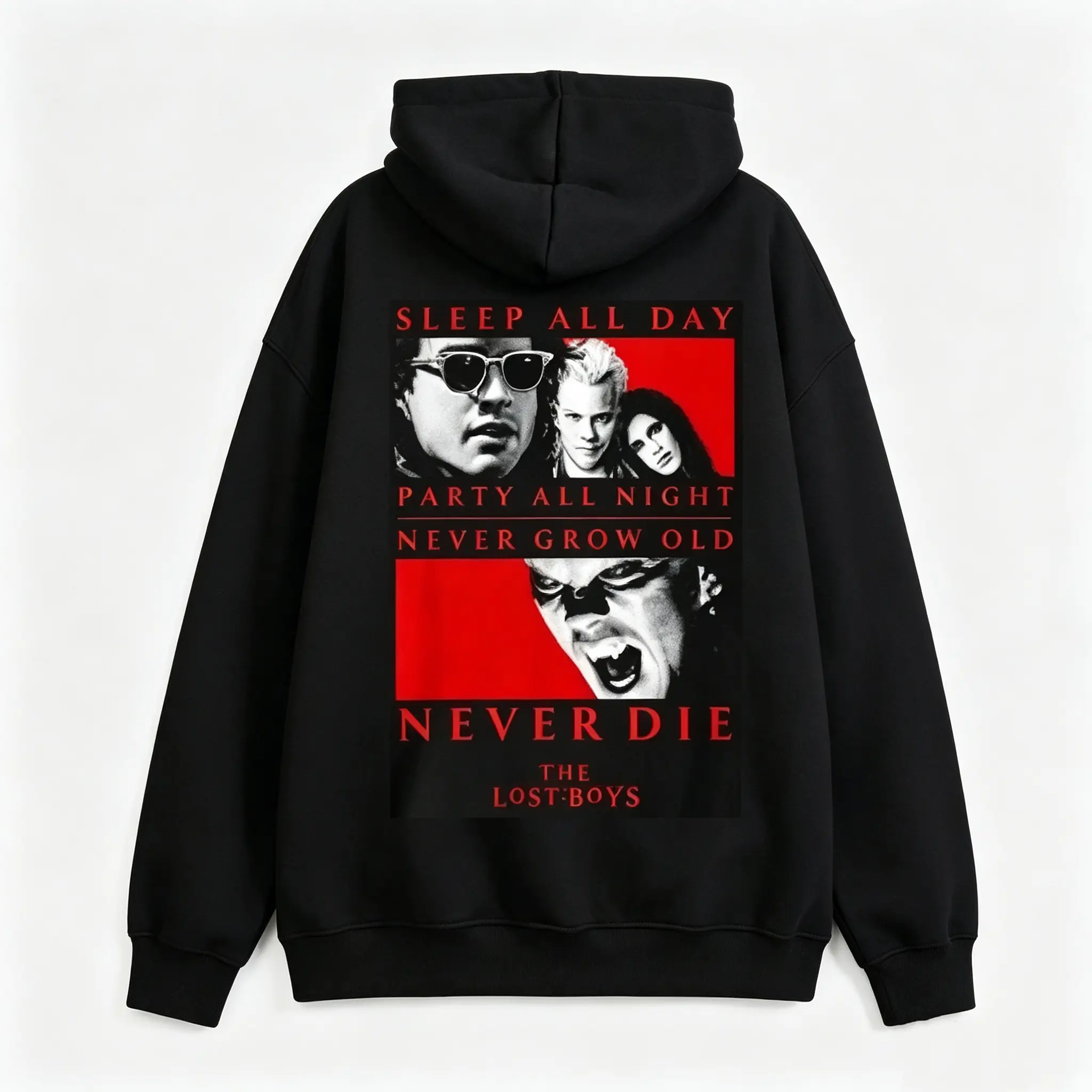 Men's The Lost Boys Vampire Theme Pullover Hoodie, 90s Retro Horror Cult Film Graphic, Chicano Style, Kangaroo Pocket, Drawstring Hood, Ribbed Cuffs/Hem, Machine Wash Streetwear Sweatshirt (For Concerts, Themed Parties)