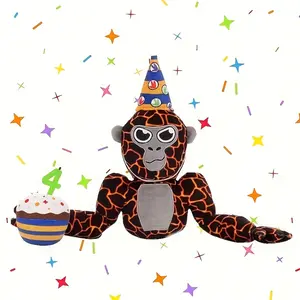 Tagged Monke 16.53" Plush Gorilla Toy, Soft Adorable Stuffed - Soft, Cuddly Stuffed Animal with Birthday Hat & Stars, Ideal Gift for Halloween, Christmas, Birthdays, Playful Design, Polyester Fiber