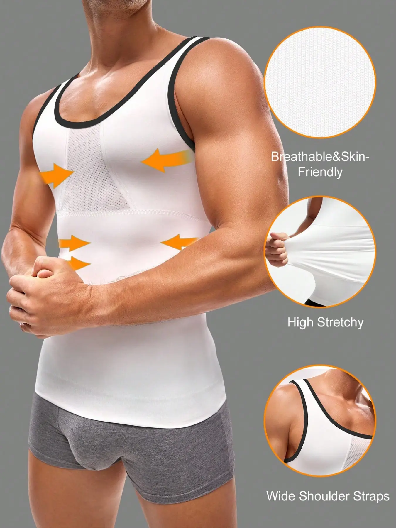 Men's Seamless Compression Tank Top, Sports Tank Top, Sleeveless Workout Vest, Breathable Mesh Stretch Undershirt, Lightweight Athletic Base Layer for Fitness, Running and Gym