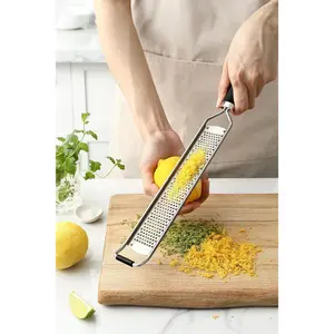 Spring Chef Stainless Steel Lemon Zester Grater with Handle - Garlic, Cheese, Parmesan, Nutmeg, Lime, Ginger Grater - Heavy Duty Kitchen Tool - Citrus Zester with Blade Cover - Fine Shred - Black