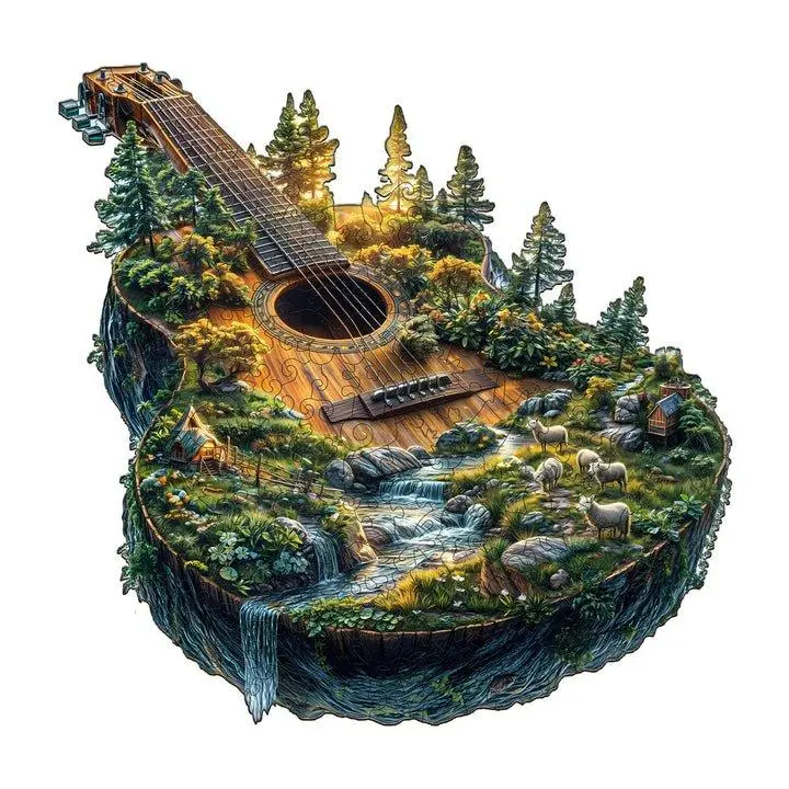 Forest Guitar Wooden Jigsaw Puzzle - Wooden Jigsaws for Adults, Leisure Game Puzzle for Fun, Jigsaw Wooden Jigsaws