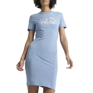 PUMA Womens Essentials Slim Floral Short Sleeve Dress Casual Casual - Blue