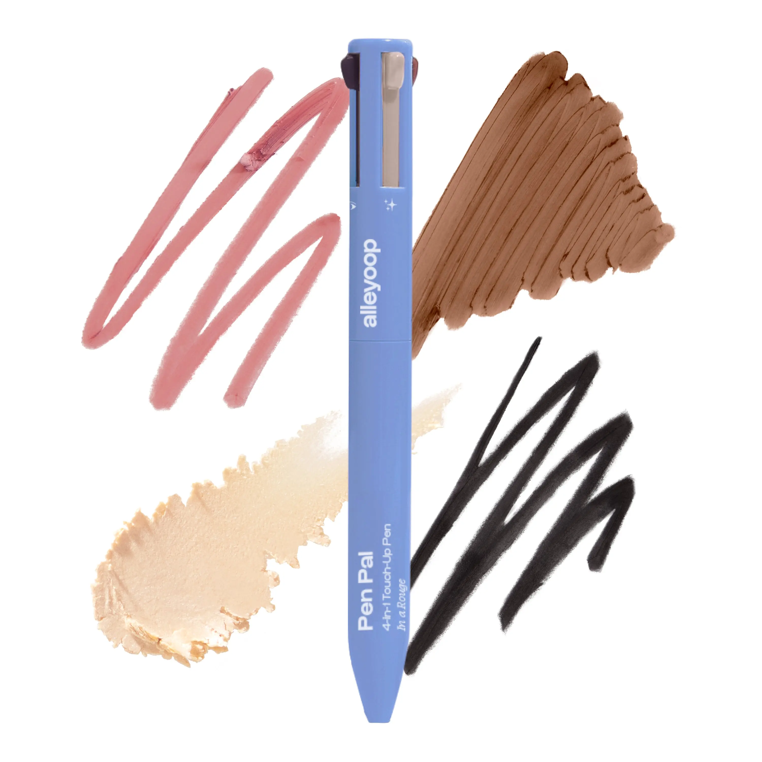 Pen Pal Makeup 4-in-1 Touchup Click Pen - Clean Beauty Vegan Eyeliner, Lip Liner, Brow Pencil, & Highlighter, Portable Travel-Friendly, Easy to Use Cute Gift