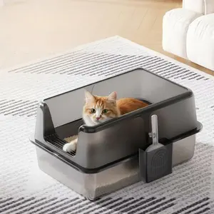 Stainless Steel Cat Litter Box, XL Enclosed Metal Litter Box with Lid & Side Litters Filter, Anti-Leak Non-Stick Design, Includes Scoop for Large Cats