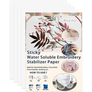Sticky Water Soluble Embroidery Stabilizer Paper, 4 count 8.5"x11" Printable Embroidery Transfer Paper, Stick and Stitch Wash  Stabilizer, Medium Weight for Hand and Machine Embroidery
