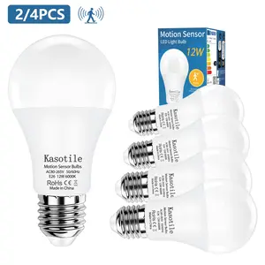 2/4Pack Kasotile Motion Sensor Light Bulbs, 12W (100Watt Equivalent), Motion Activated Dusk to Dawn Security LED Bulb, 3000K WarmWhite/6000K Daylight, for Indoor and Outdoor Lighting, Porch, Stairs, Hallway