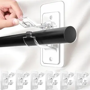 6-Pack No Drill Needed Curtain Rod Holders Brackets, Self Adhesive Rod Holder Hooks, Multipurpose Nail Free Stick on Curtain Rod Hooks Decor Bathroom