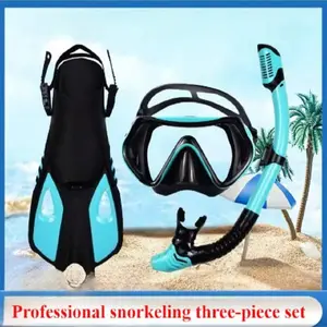 Three-Piece Snorkeling Set, Outdoor Sports Diving Mask Breathing Tube Adjustable Fins Flippers, Adult Long Fins Swimming Frog Shoes