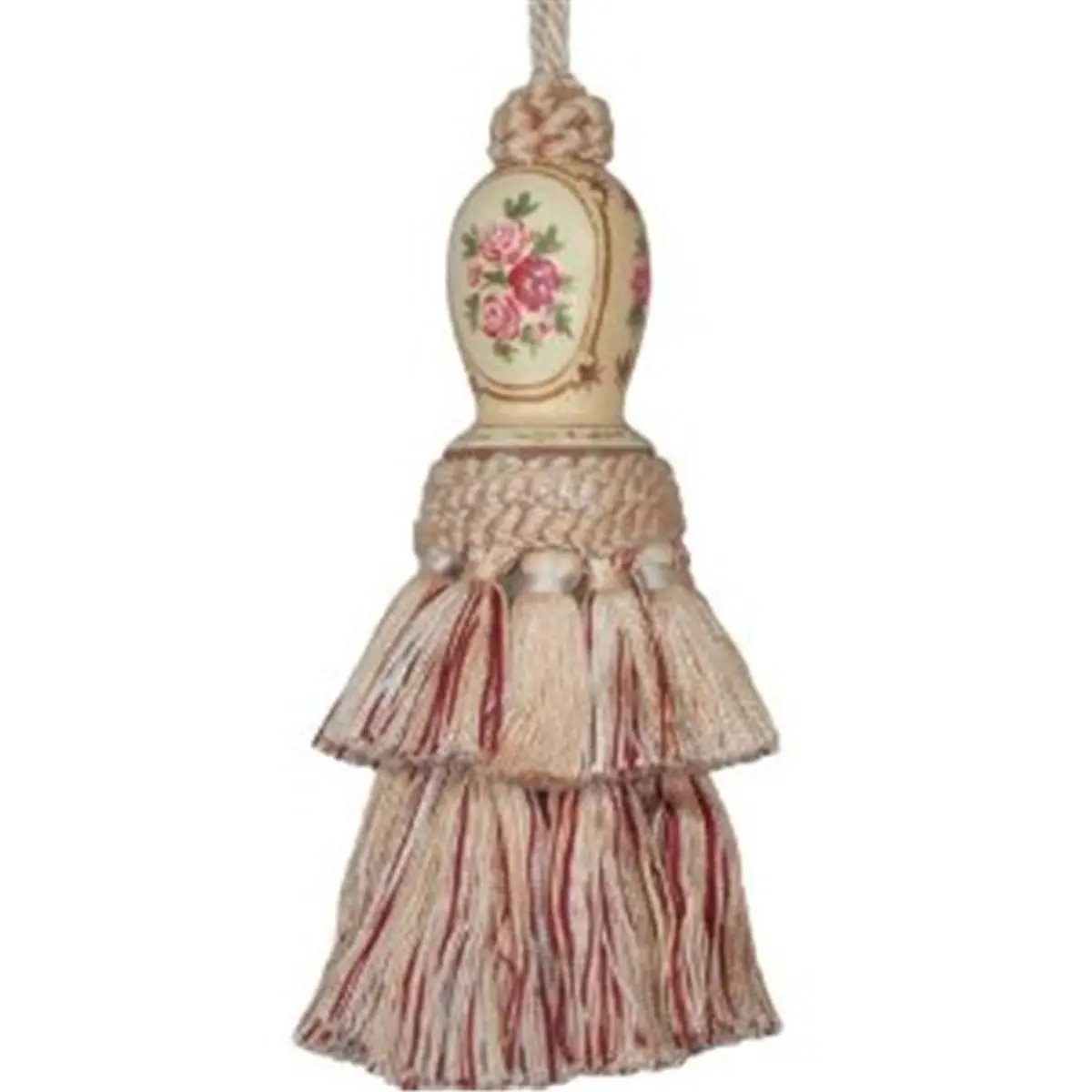 123 Creations Annie-Cream Wooden Handmade Hand-Painted Rayon Thread Tassel - 6in Decorative Hanging Decoration, Modern Window/Door Accent for Commercial/Office Furniture, Ideal Gift