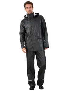 Heavy-Duty 2-Piece PU Rain Suit for Adults - Waterproof Hooded Raincoat, Waterproof Storm Rainwear with Reflective Strips for Hiking & Outdoor Use