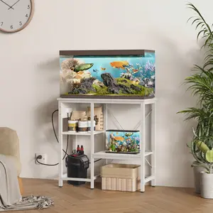 20-29 Gallon Fish Tank Stand with Power Outlet & LED Light, Metal Aquarium Stand with 3 Tier Adjustable Storage Shelves, Tank Stand for Reptile Tank, Turtle Tank, 30.7" L*13.8" W