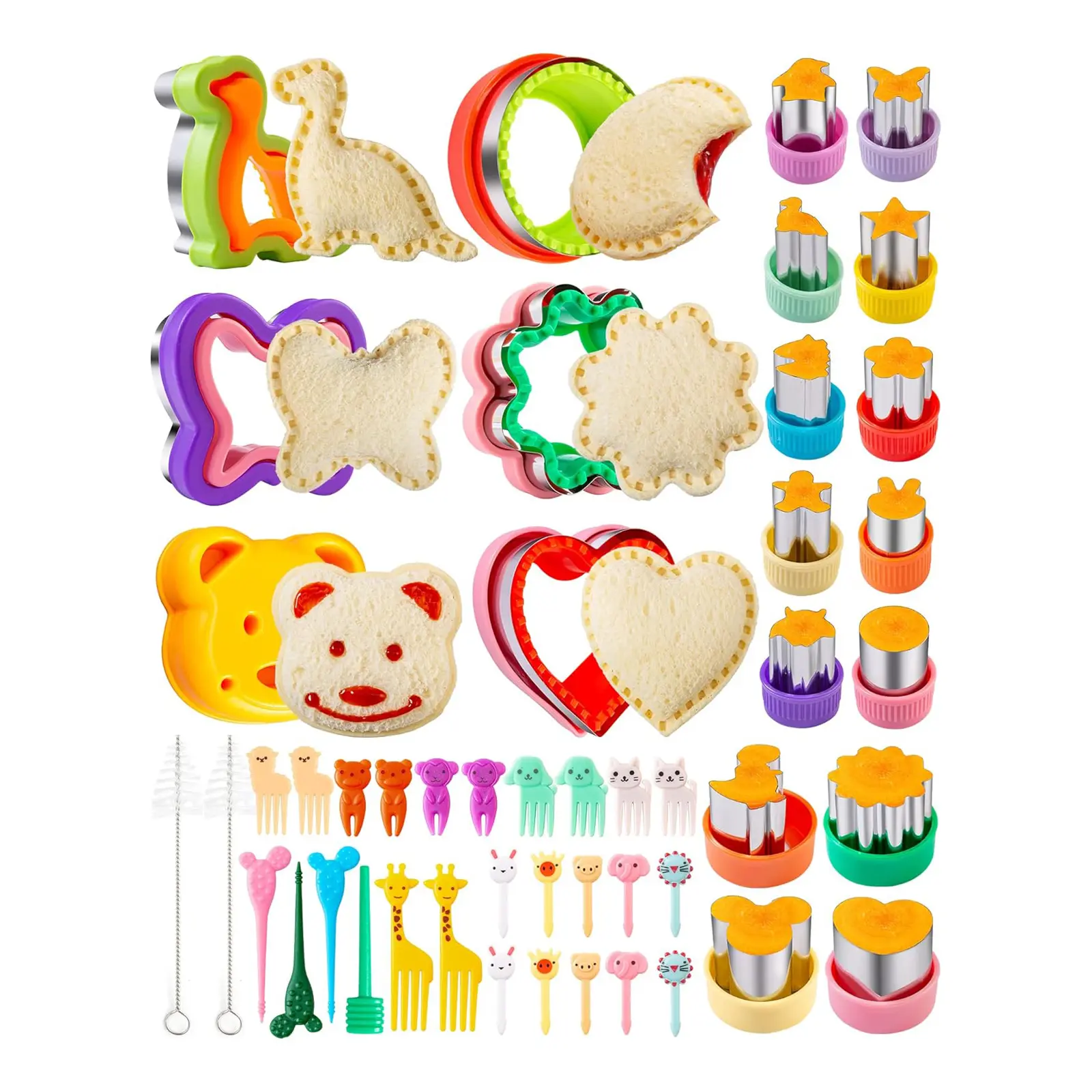 48 Pcs Sandwich Cutter, Cookie Cutters, Fruit Vegetable Cutter Shapes, Food Picks for Bento Box, Mouse Dinosaur Star Square Heart Shape
