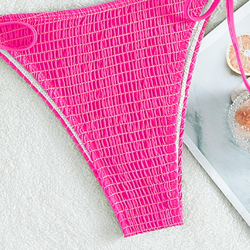 Printed lace up neck hanging sexy bikini triangle hot spring split swimsuit for women