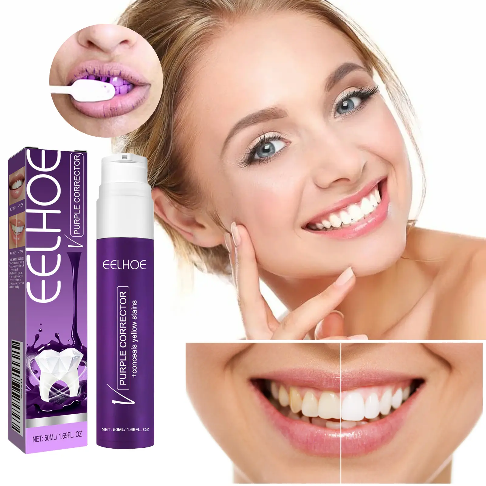 Purple Teeth Whitening Serum - Oral Color Corrector with Teeth Brightening, Instant Effect, Tone-Neutralizing Liquid Stain Remover for Yellow Stains & Bright Smile, Oral Stain Remover, Color Correction